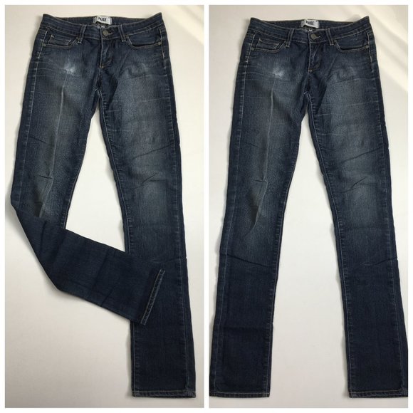 PAIGE Premium Denim Medium Wash PEG SKINNY 5 Pocket Logo Hardware Jeans - Picture 1 of 16